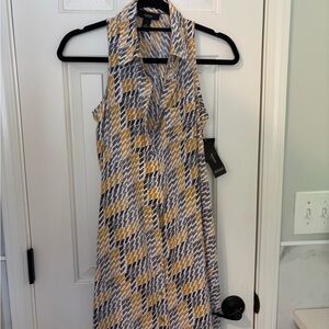 Alfani Sleeveless Geometric Print Shirt Dress in Yellow and Gray